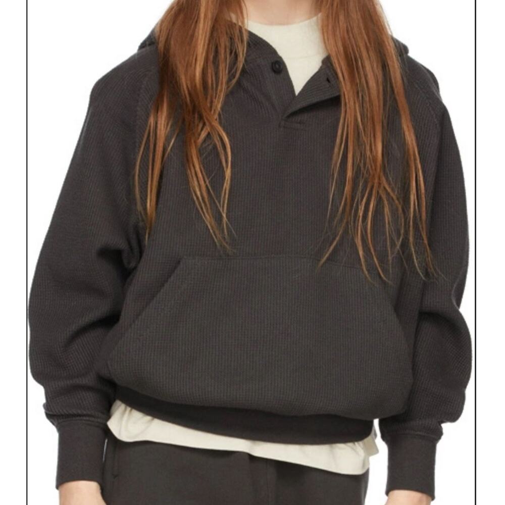 Essentials Fear of God KIDS Waffle Knit Gray Hooded Sweater 6/7 Charcoal Gray